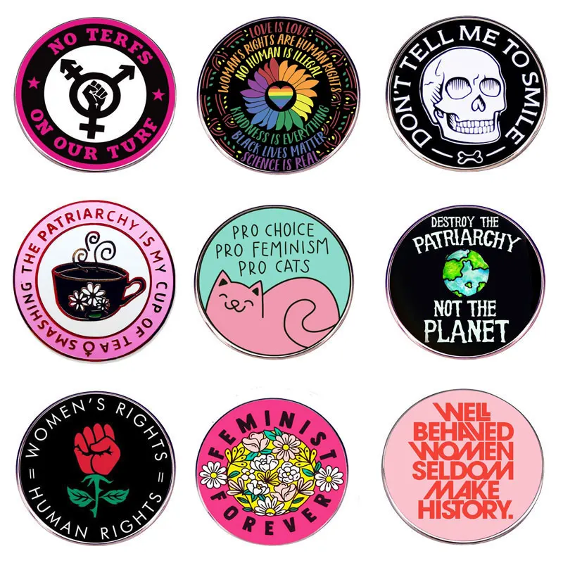 Feminism Metal Enamel Pins Breaking Down Patriarchy Round Lapel Badge Denim Jacket Backpack Brooch Decoration Given Women Gifts