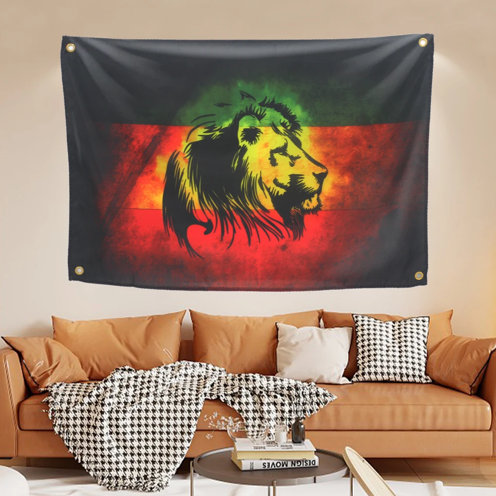 60x90cm lion Flag Poster Men's Cave Wall Flag With Brass Grommet Suitable For University Polyester Brass Four-button Tapestry