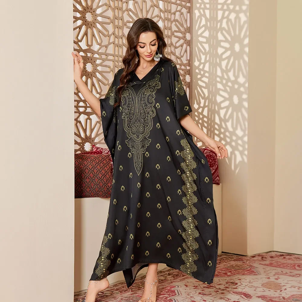Pakaian Tidur Jubah Panjang Wanita Musim Semi Musim Panas Gaun Jubah Mandi Kimono Bunga Print Gaun Malam Satin Sutra Longgar Baju Rumah