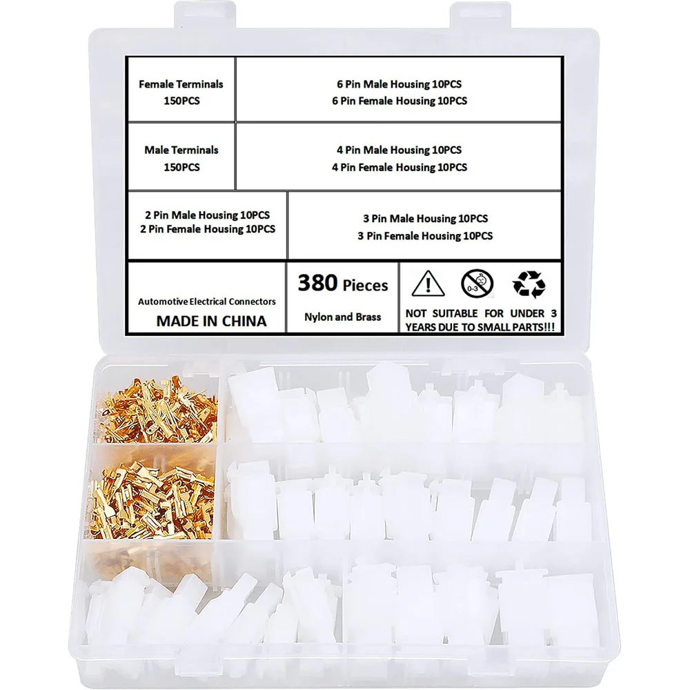 

380Pcs/set Car Motorcycle Electrical 2.8mm 2 3 4 6 Pin Wire Terminal Connector Fixed Hook Male Female Terminals