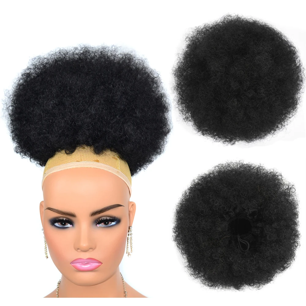 10 Inch Synthetic Afro Puff Drawstring Ponytail Hair Buns Afro Kinkys Curly Afro Bun Clip On Drawstring Ponytail for Black Women