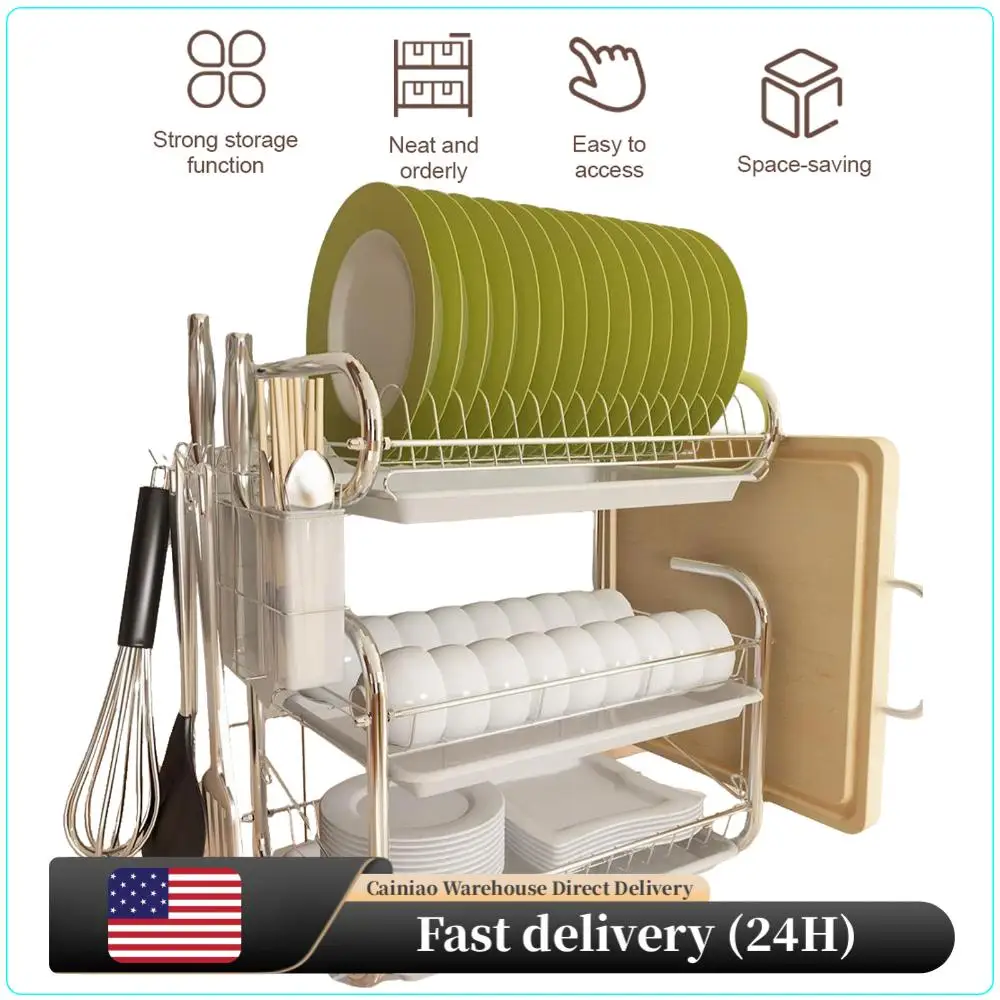 

3 Tiers Dish Drainer Large Kitchen Dish Storage Shelf Countertop Dish Drying Rack Drain Rack for Bowls Plates Dishes