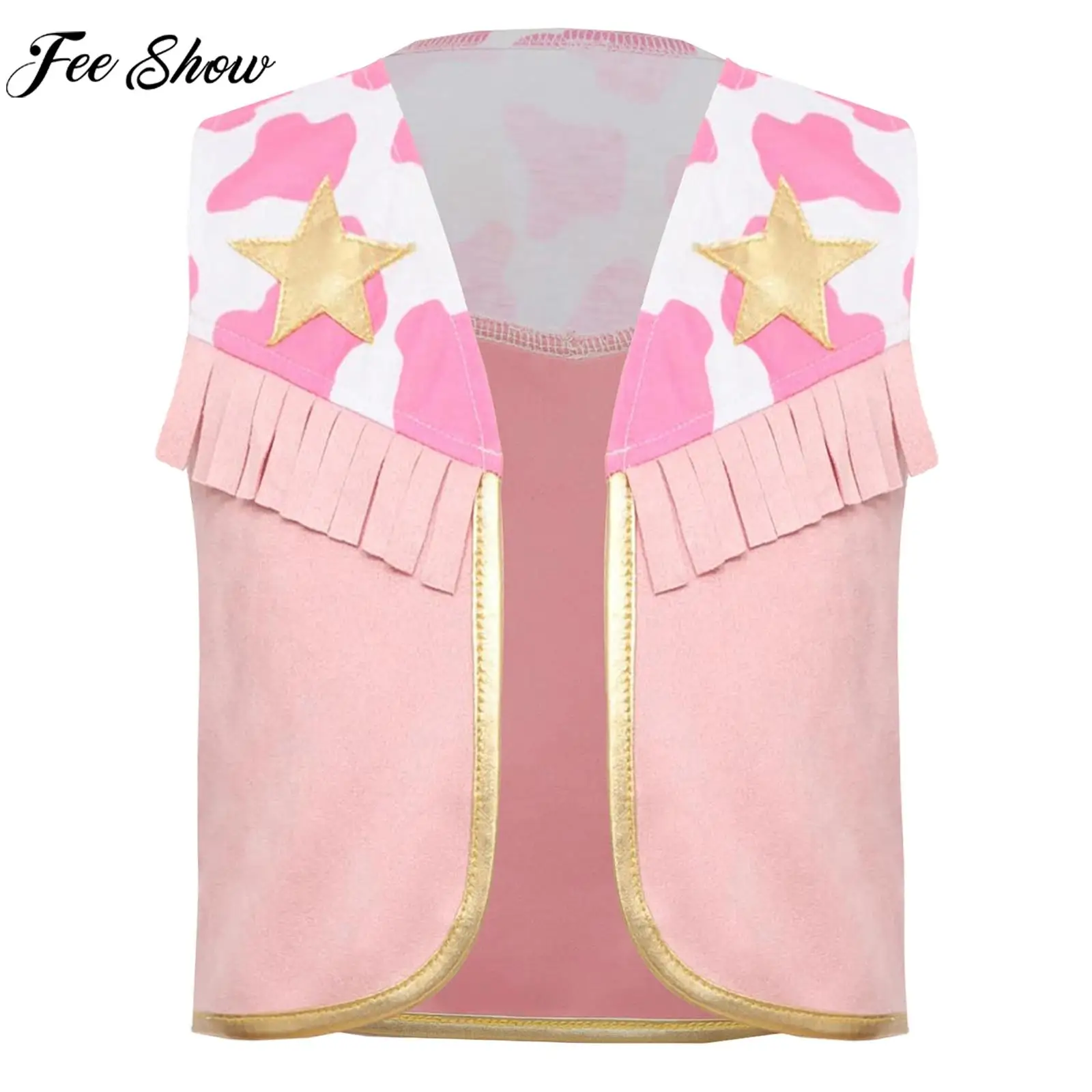 Bebé niño vaquero occidental vaquera Wrangler Hippie disfraz de Cosplay patrón de vaca chaleco con flecos para Halloween Fiesta Temática Carnaval