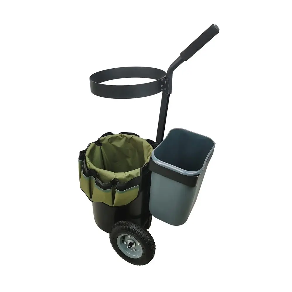 

Steel Garden Hand Cart Trolley Mobile Caddy Lawn Tool Organizer Storage Multifunctional Gardening Yard Wheeled with Bucket Bag
