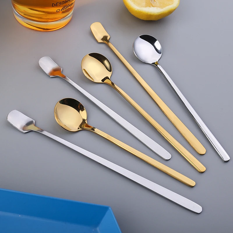 

Golden Dessert Teaspoons Coffee Accessories Set For Kitchen Small Teaspoon Beautiful Spoon Silver Stainless Steel Tableware