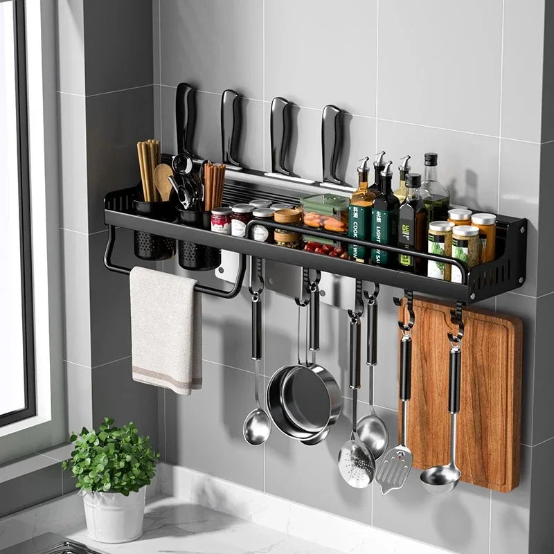 

Kitchen Wall-mounted Spice Racks Multifunctional Storage Rack Punch-free Knife Holder Spoon Hanging Rack for Spice Organizer