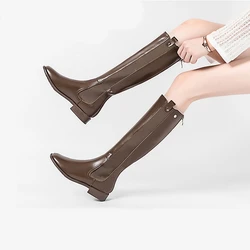 Large size lady knee boot flat heel riding boots high top women elastic boots slim look shoes