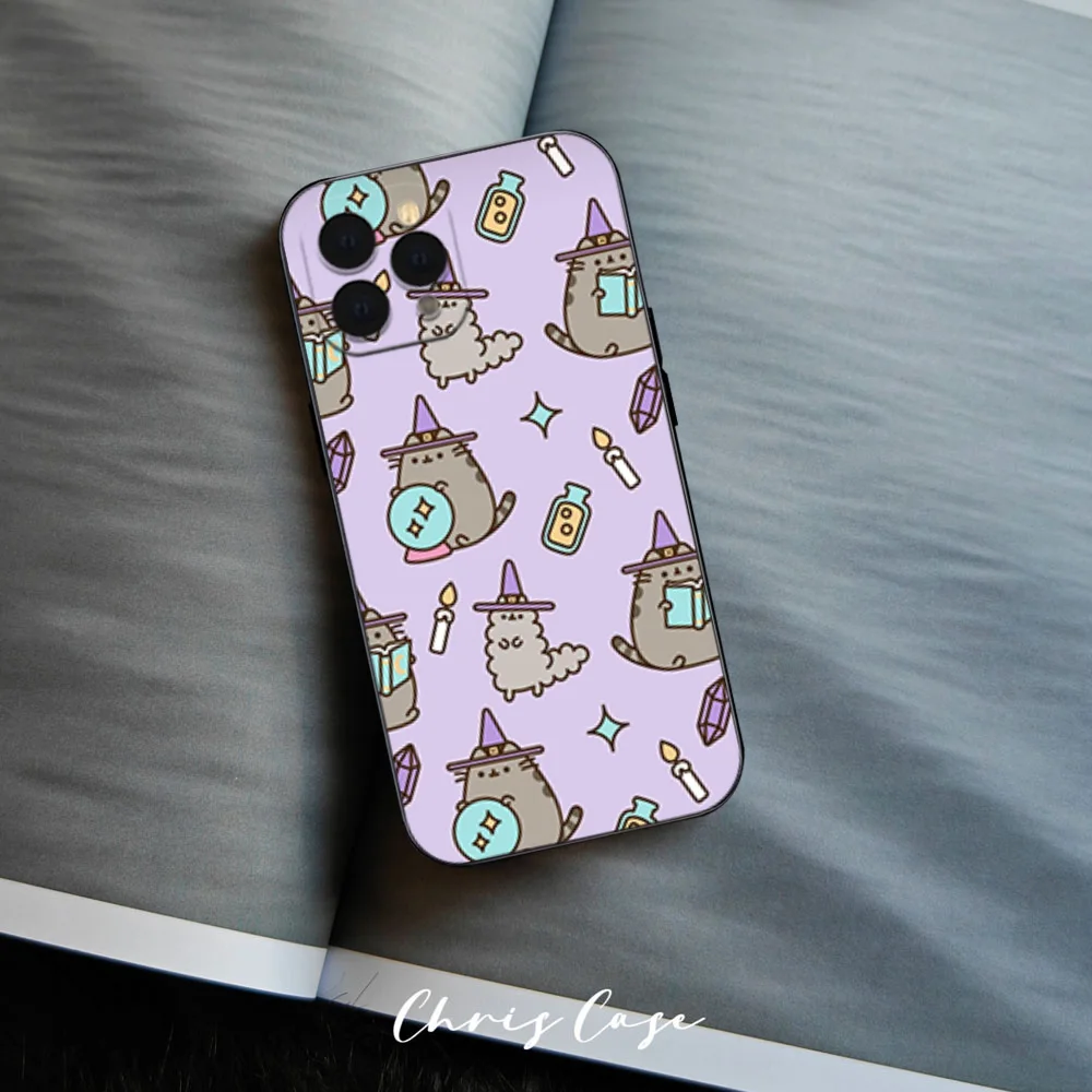 Phone Case For iPhone 12 11 13 14 15 16 Max Cartoon P-Pusheen Cute Pro Plus Black Soft Silicone Cover