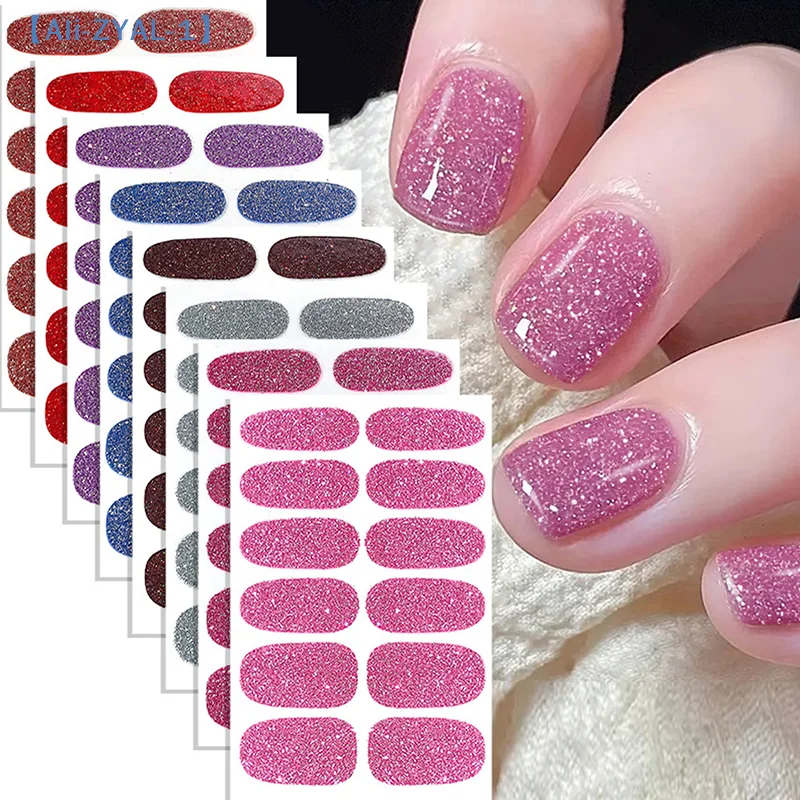 Nagelkunst-Aufkleber-Set im Farbverlauf-Stil, selbstklebende, wasserfeste, glitzernde künstliche Nagelaufkleber【ZYAL-1】