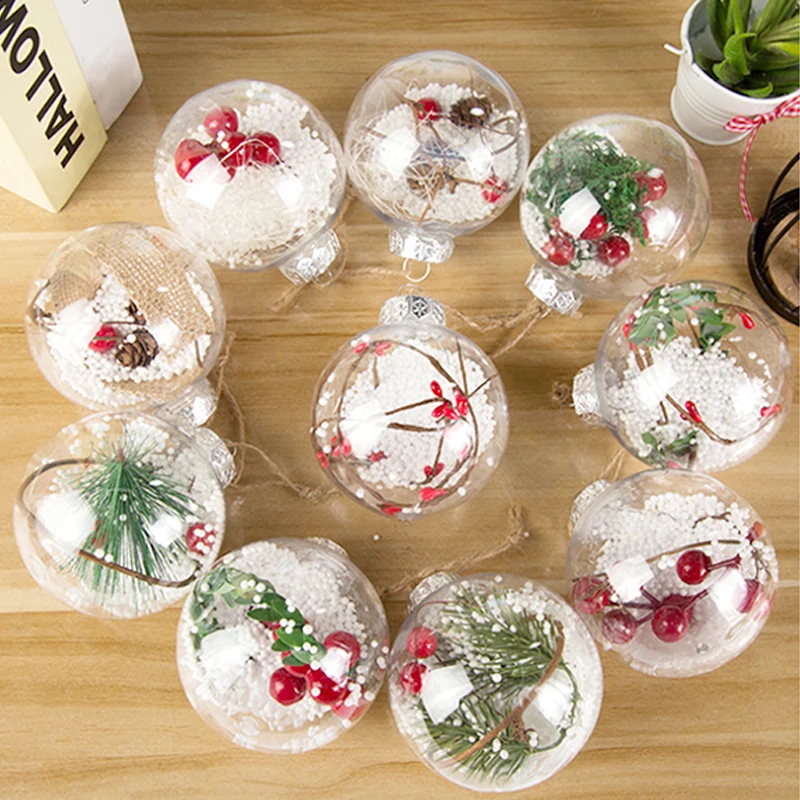 Pendentif boule ronde de Noël en plastique transparent, remplissable facilement, ornements d'arbre de Noël, fête du Nouvel An, décoration de la maison, 1PC