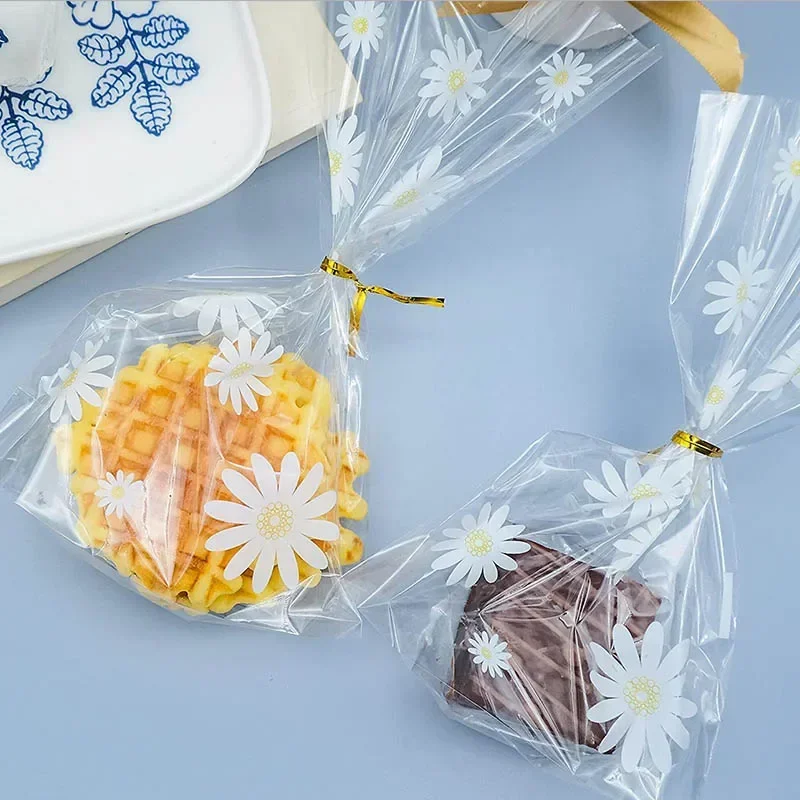 200 Uds. Bolsas de dulces de margaritas, galletas transparentes, aperitivos de Chocolate, bolsa de embalaje, suministros para hornear DIY, decoración para fiesta de cumpleaños y boda