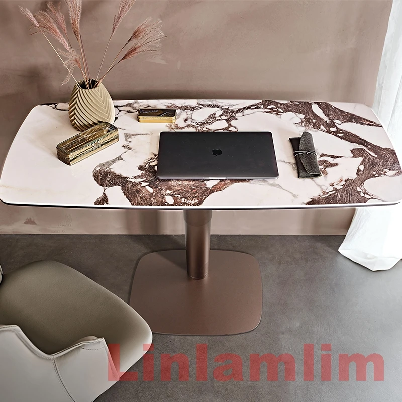 Linlamlim Italian Sintered Stone Computer Desks Nordic Liftable Mobile Table Modern Rectangle / Oval Designer Side Table