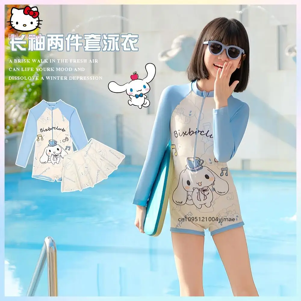 

Детский купальник в стиле аниме Kawaii Cinnamoroll Kuromi, Sanrio, профессиональный быстросохнущий солнцезащитный крем с героями мультфильмов, пляжная одежда