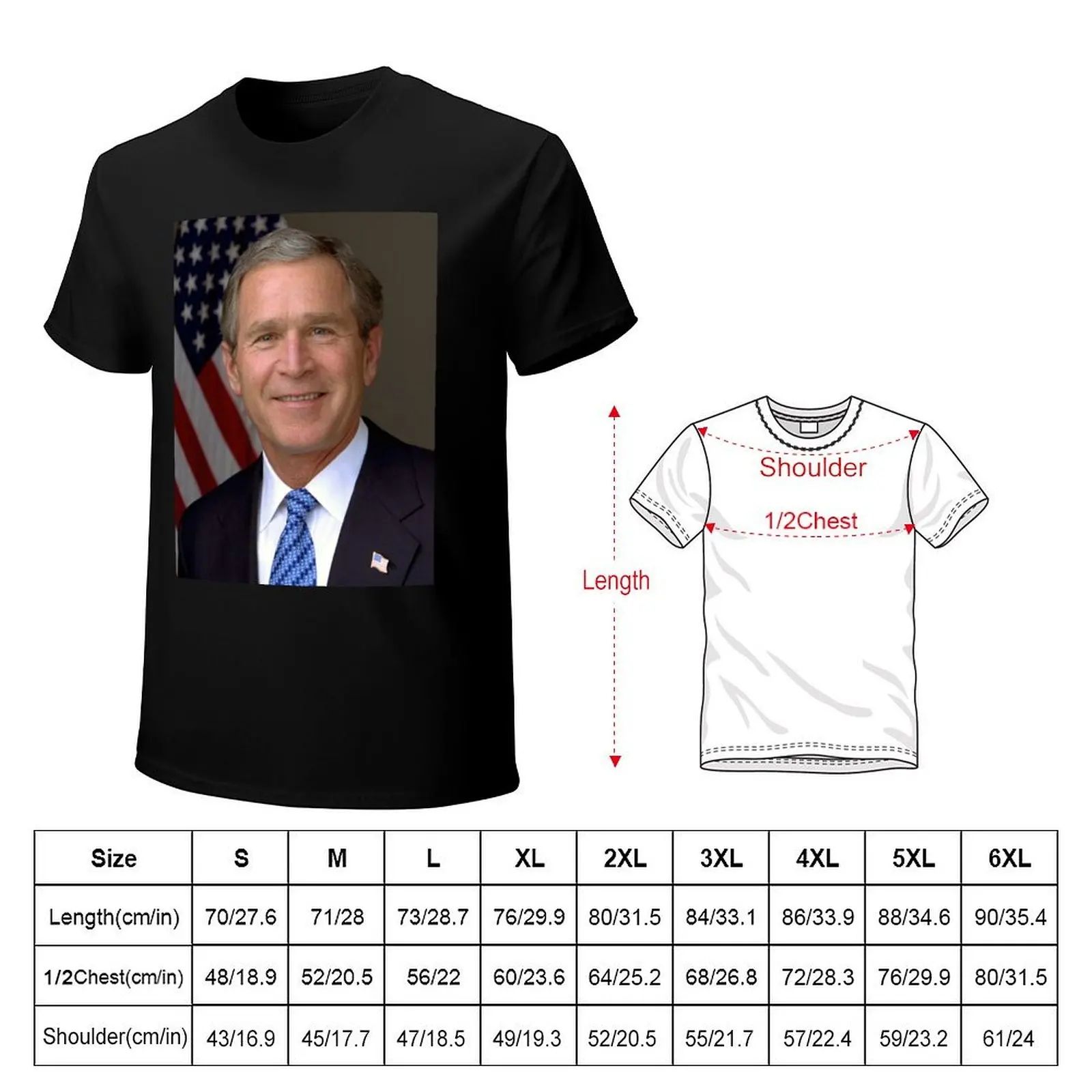 George Bush Junior Portrait T-Shirt blue archive kawaii clothes man clothes shirts graphic mens t shirts casual stylish