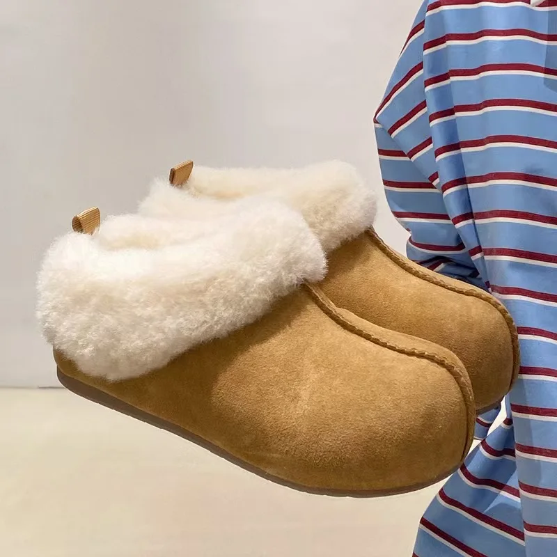 

2025 Winter New Fur snow boots Slippers Woman plush fur Flat Bottom Slippers shoes Natural Fur Thick Bottom Fashion Shoe