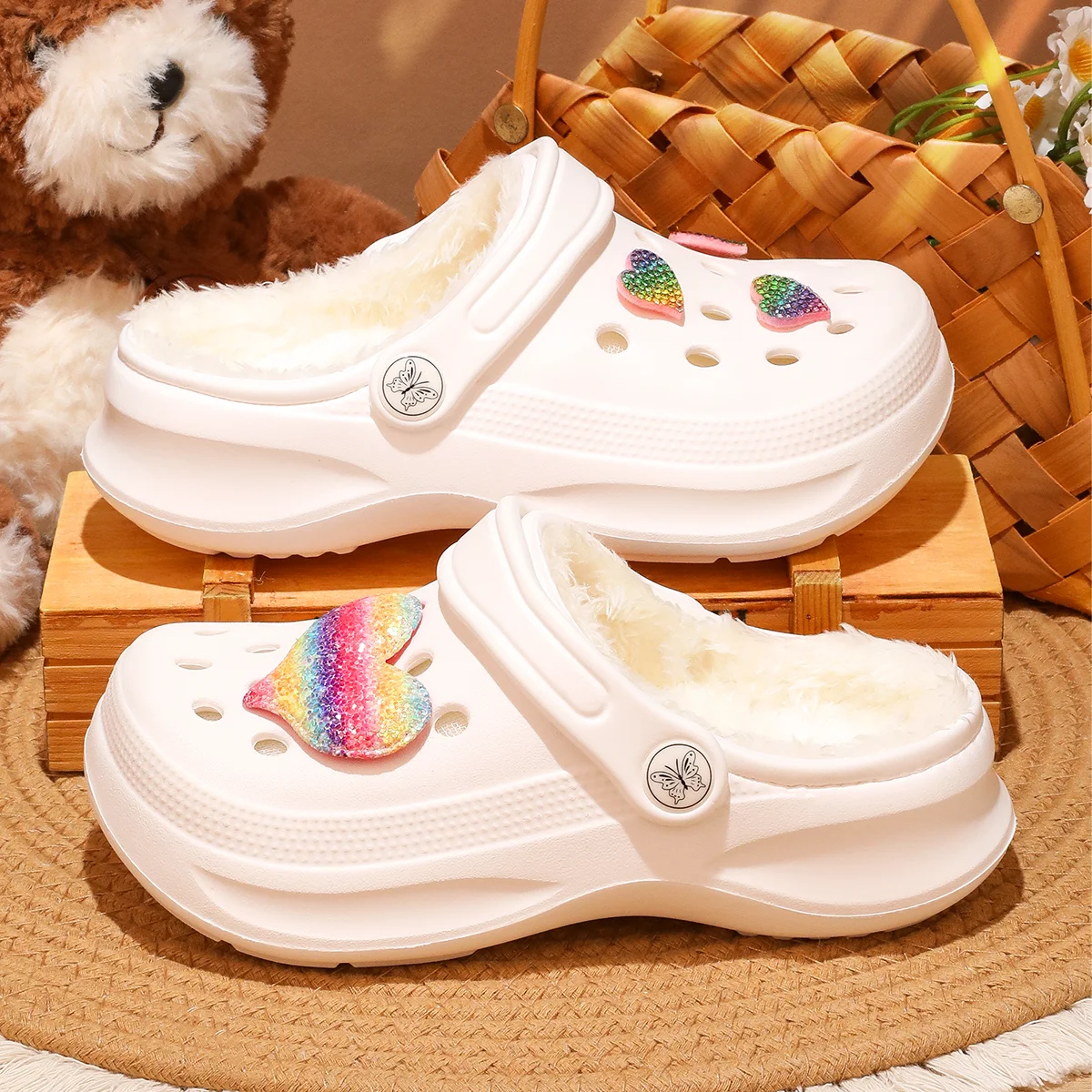 Kinder-Clogs und -Mules mit Fellfutter, leichte Garten-Schuhe mit Baumwollfutter, warme Hausschuhe für Jungen, Mädchen und Kleinkinder, 168. – Detail 5