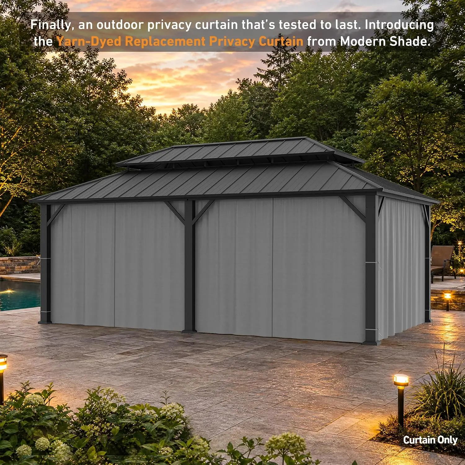 Universal 6-Panel Gazebo Sidewalls 12'x20', Outdoor Privacy Curtains with Zipper for Patio & Backyard, Gray, Customized