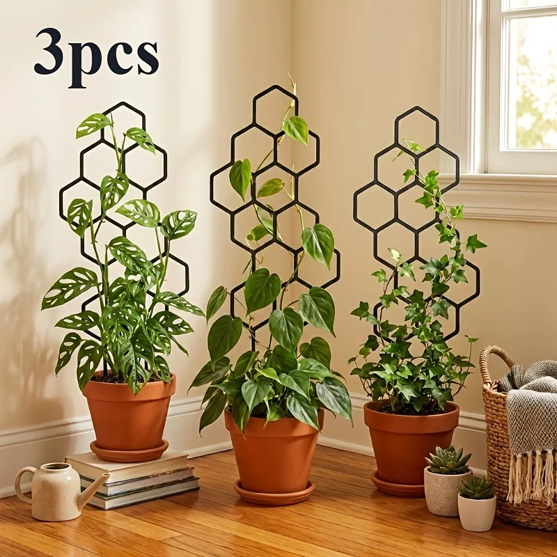 A Set of 3 Pieces, Measuring 38.0cm X 15.01cm Cm, Designed as a Honeycomb-Shaped Climbing Plant Support Frame. Made from Rust-Resistant Plastic Rods, It Is Ideal for Potted Vines and Flowers.