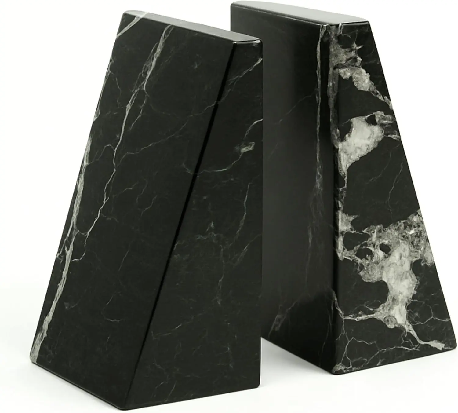 

Whitney Zebra Marble Bookends (Black, Set of 2), 4" x 2.5" x 6" Heavy Wedge Book Ends for Desk, Shelf, or Office