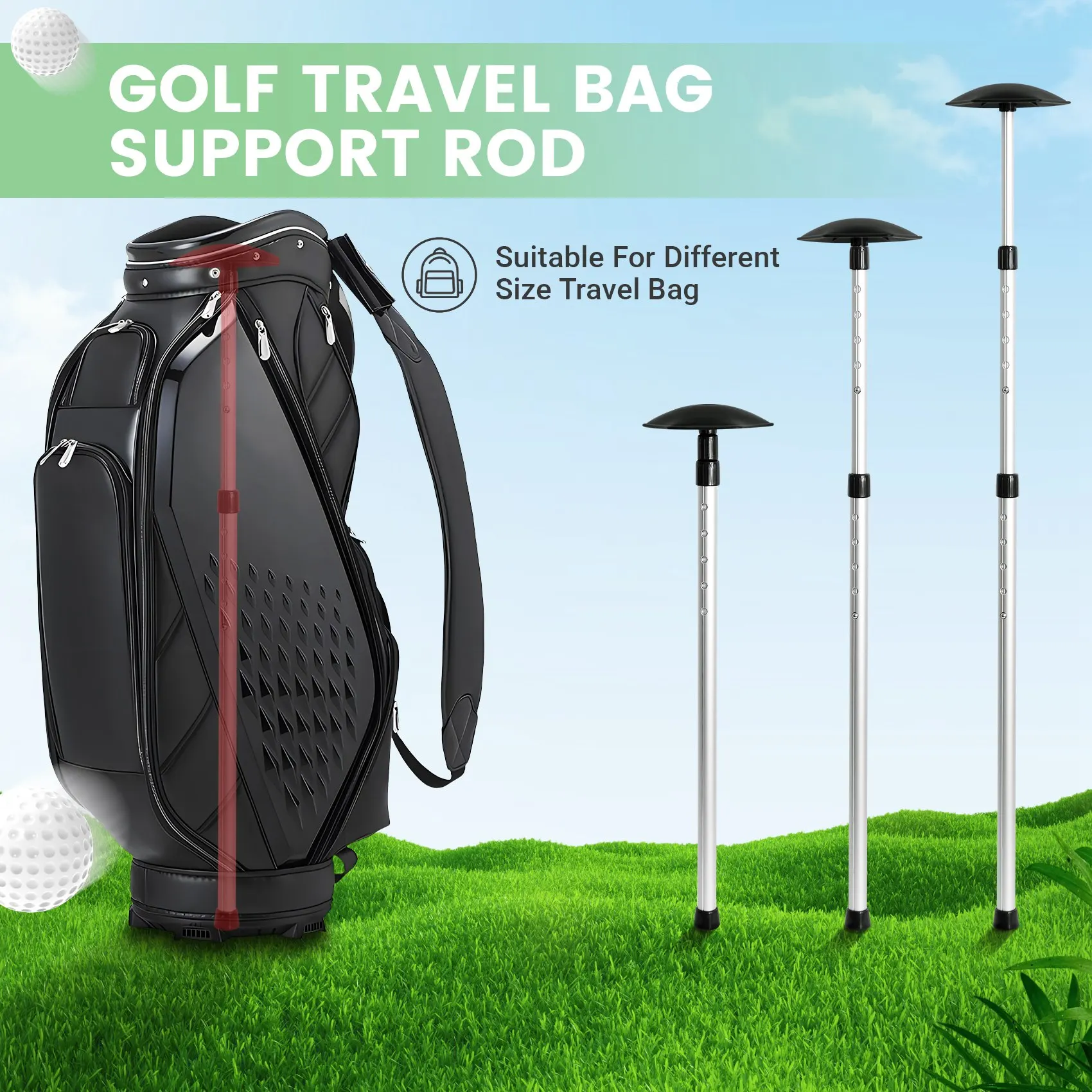 Golf Travel Bag Support Rod Golf Club Protector Travel Support Arm Telescoping Sections Adjustable Clubs Protection Pole