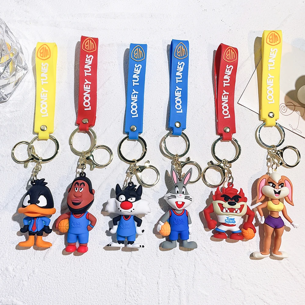 Anime Looney Tunes Keychain Cartoon Bugs Bunny Daffy Duck Tweety Bird Figure Toys Model Silicone Pendant Jewelry Accessories