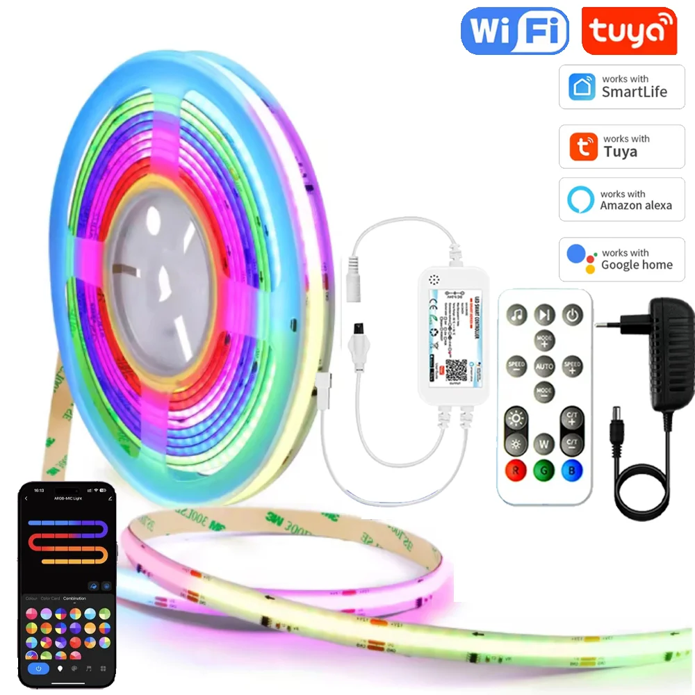 Tuya WiFi 24V SPI COB RGBIC LED Strip Light Pixel WS2811 Addressable Dream Color WS2812B Flexible Dimmable FOB Lights for TV Roo