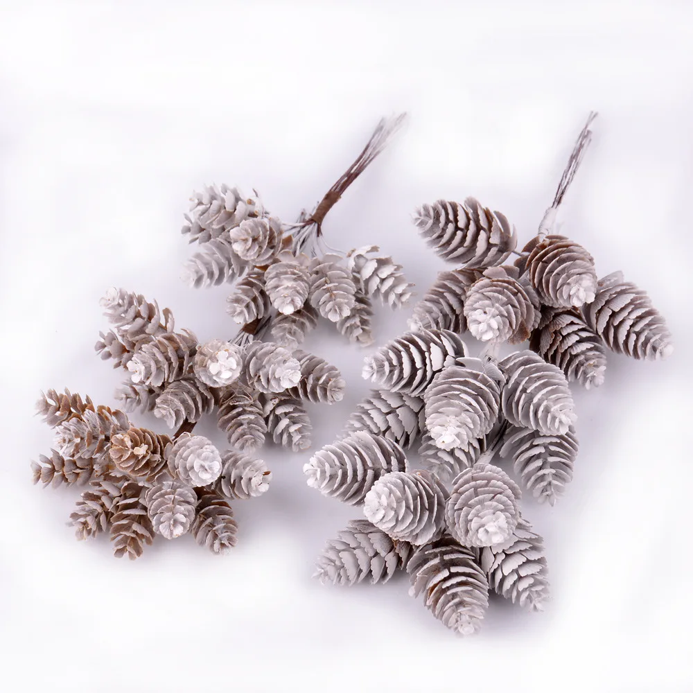 Snow White Pine Cones Artificial Plant Bouquet Christmas Party Decoration for Home Decor Xmas Tree Ornaments Wreath Accessories