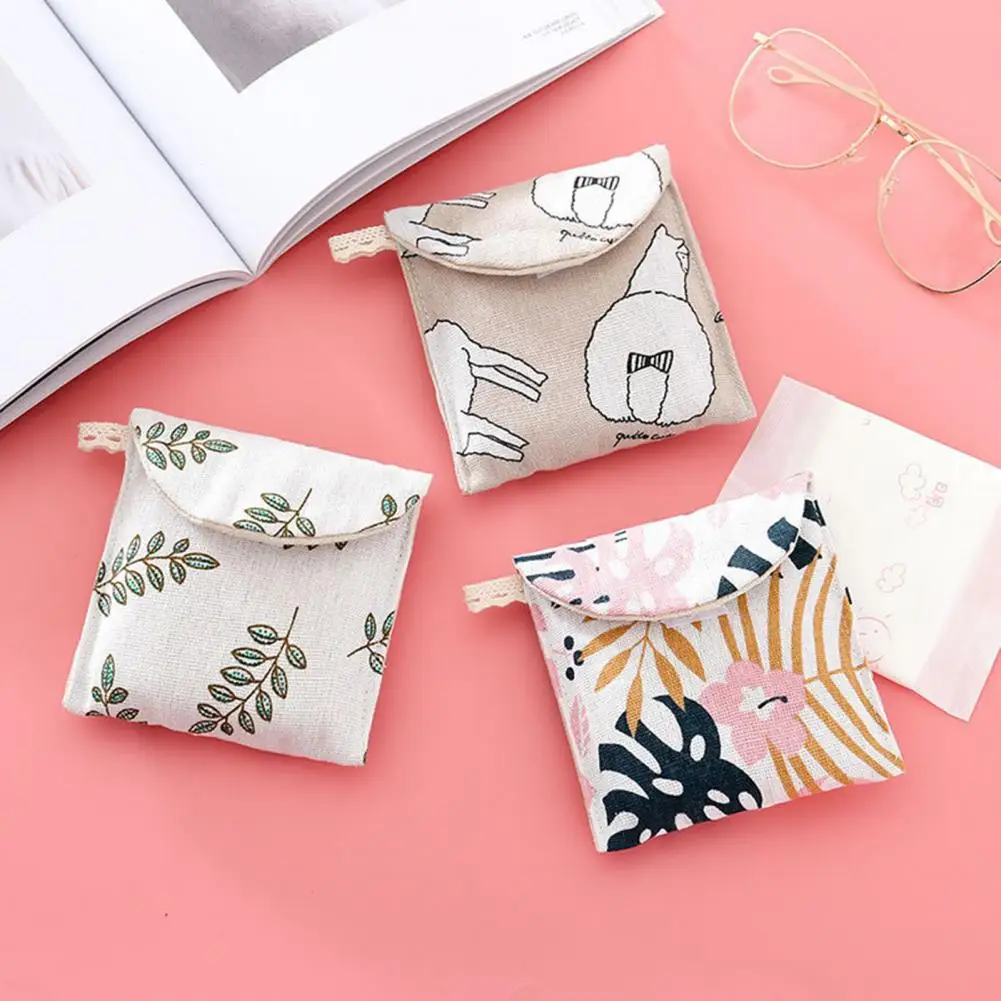 Fastener Tape Design Women Tampon Bag Home Supplies Convenient Excellent Mini Knitted Fabric Sanitary Pad Organizer