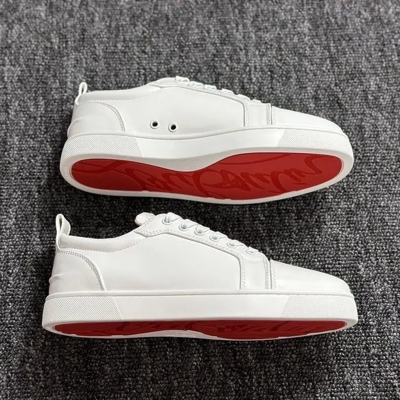 

2025 Men's Genuine Leather Low Top Red Sole Rivet Lace Up Minimalist Premium Casual Shoes Daily Urban Trendy Footwear