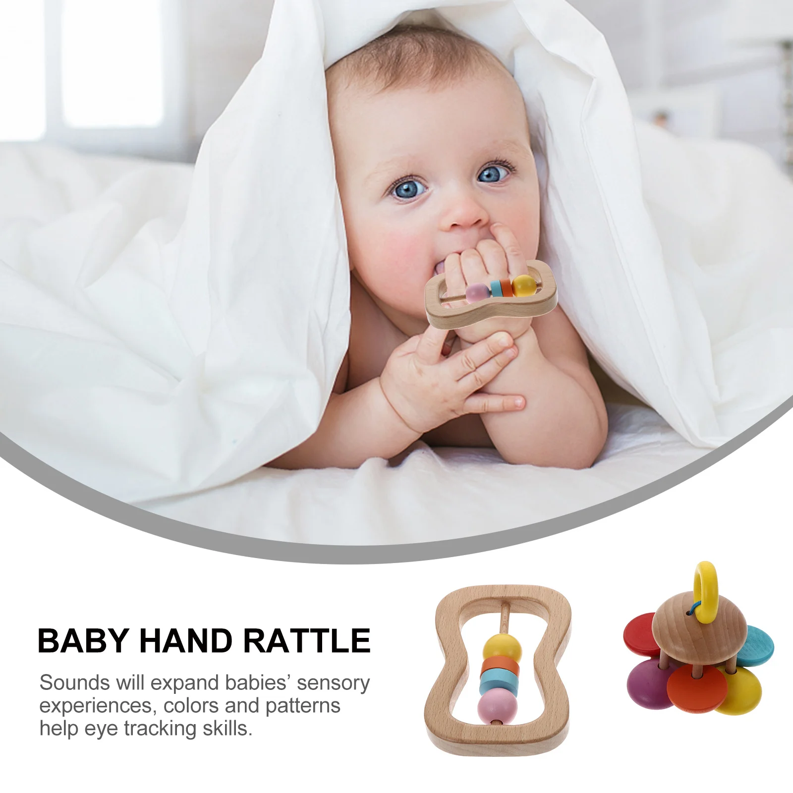 กระดิ่งไม้ 2 ชิ้น ของเล่นเขย่ามือเด็ก ของเล่นเสริมพัฒนาการเด็กเล็ก ทำจากไม้ธรรมชาติ สีสันสดใส เสริมสร้างทักษะการเคลื่อนไหวและพัฒนาการทางประสาทสัมผัส