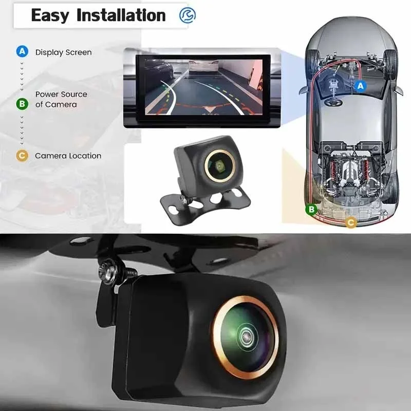 مسار ديناميكي عين السمكة عكس كاميرا احتياطية عدسة CCD كامل اللون HD للرؤية الليلية زاوية واسعة سيارة الرؤية الخلفية كاميرا عالمية