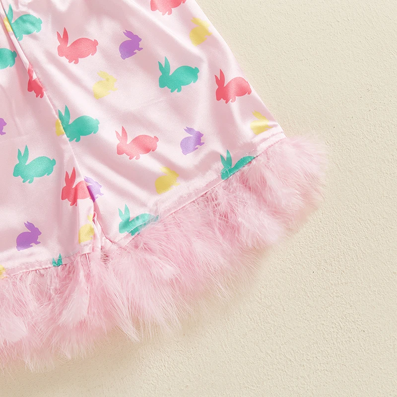 أطفال بنات 2 قطعة بيجامة مجموعات قصيرة الأكمام التلبيب الأرنب طباعة قميص السراويل ملابس خاصة عيد الفصح الملابس مجموعة ملابس الصيف المتسكعون