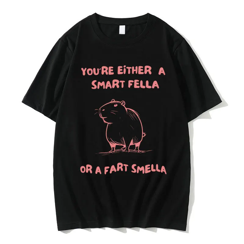 Funny Capybara You're Either A Smart Fella or A Fart Smella Meme Graphic T-shirt Men Women Casual T Shirts Male Fashion Tshirt