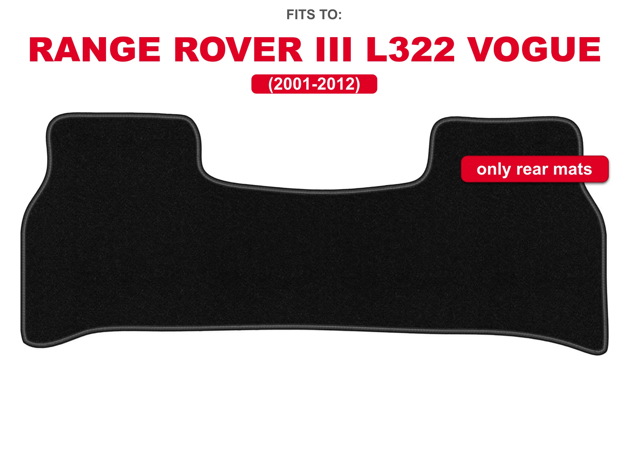 Velour tapijten achterin voor: Range Rover III L322 Vogue 2001-2012 SUV Zwart