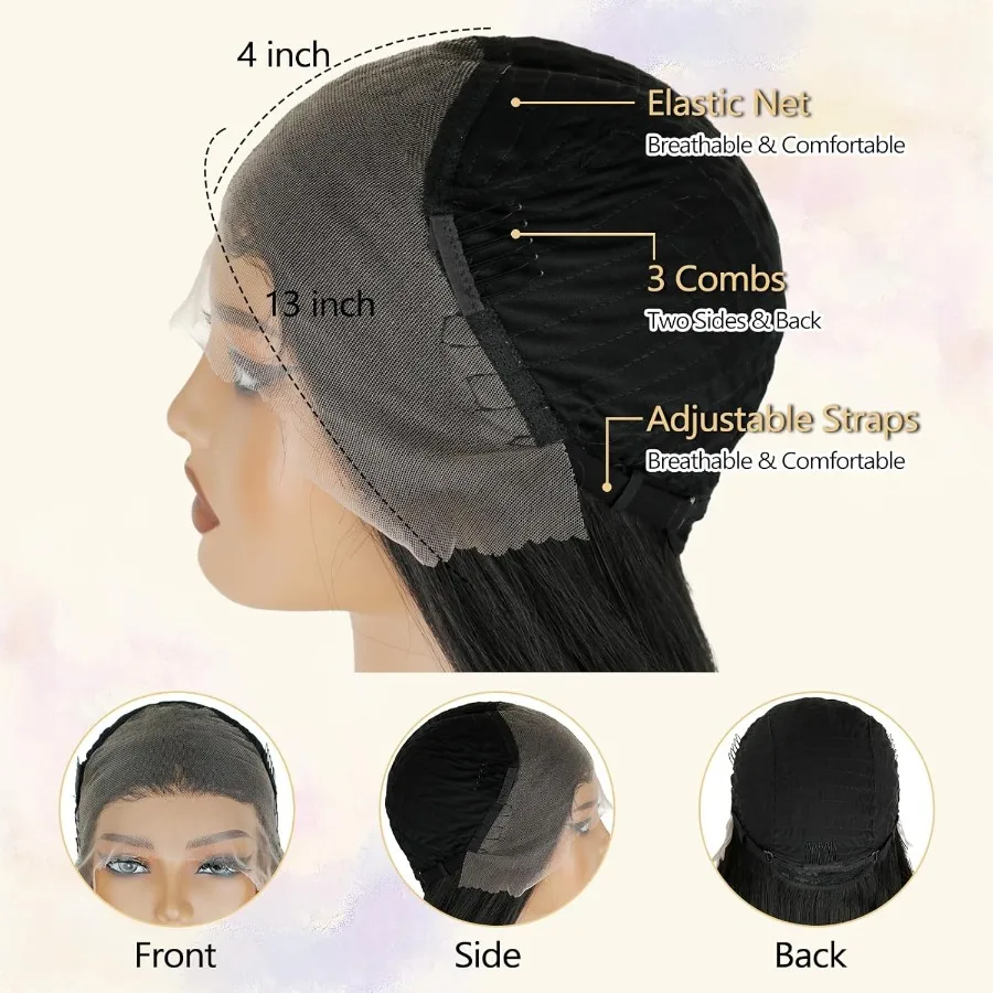 باروكة أمامية من الدانتيل الصناعي مقاس 13 × 4 باللون الأسود مع نسيج طويل مموج بطول 26 بوصة خط شعر مسبق النتف وشعر أطفال للمظهر الطبيعي