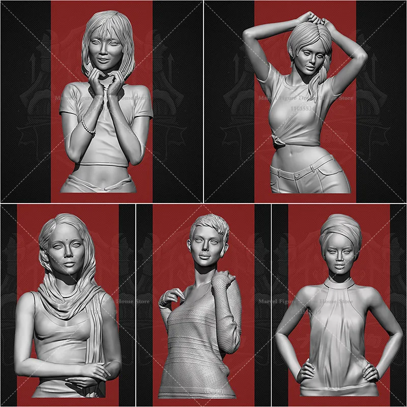 1/16 1/10 Scale DIY GK 3D Bust Resin Un-panited White Self-assembly Dolls Multi-Race Modern Everyday Unpainted Female Models