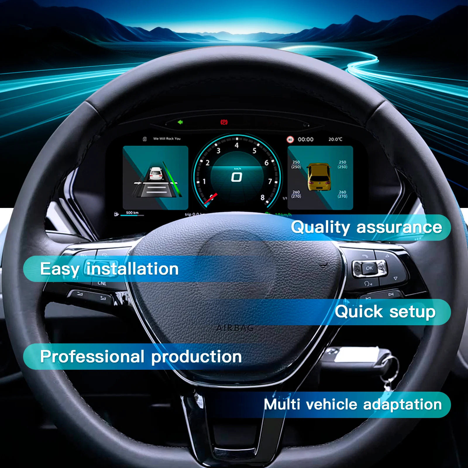 Panel de Instrumentos Navicluster de 10.25'' para Volkswagen Passat B5 Años 1996-2006, Panel Digital con Soporte para Carplay, HDMI, Velocímetro LCD, Cabina Virtual 3