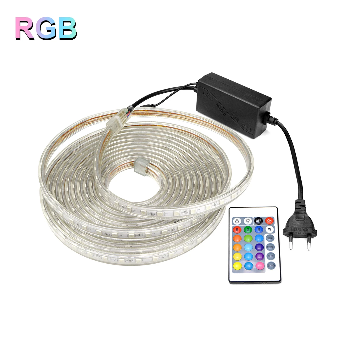 RGB LED Strip 5050 SMD 220V Waterproof Dimmer Switch Flexible LED Lights for Home Indoor Outdoor Decoration EU Power Plug