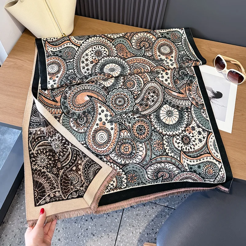 

New Autumn Winter Shawl for Women Imitation Cashmere Warm Scarf Fashion Retro Printed Design Tassel Nap Blanket
