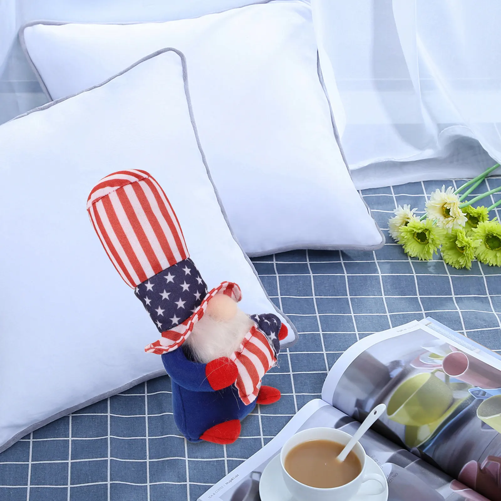 

Independence Day Gnome Decor Adorable Creative Dwarf Ornament for Bedroom Desk Table Sofa Window Dining Room Bedside Shelf