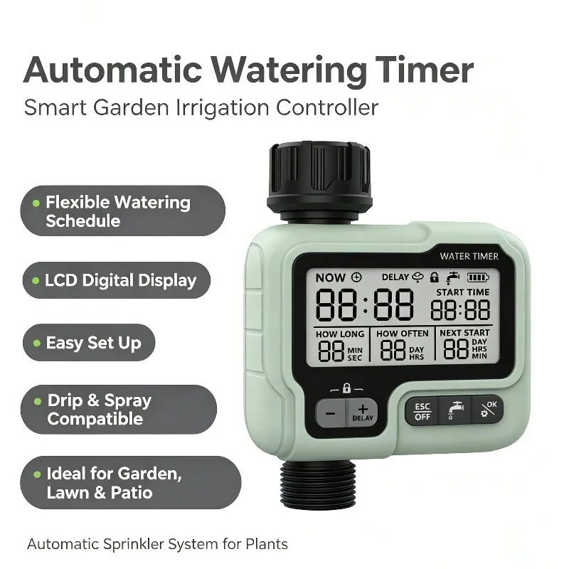Automatic Water Timer Garden Irrigation Controller LCD Digital Programmable Watering Timer for Lawn Yard Drip Sprinkler System