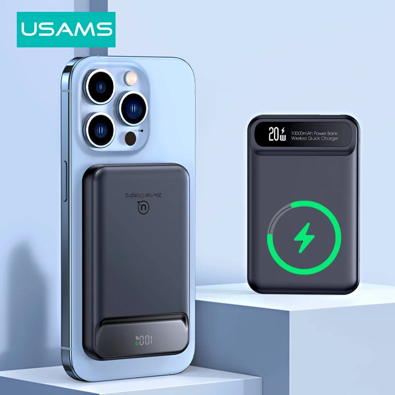 USAMS Wireless Power Bank 10000mAh Magnetic Wireless Charge for iPhone Series Portable Phone Charger Powerbank for Smartphones