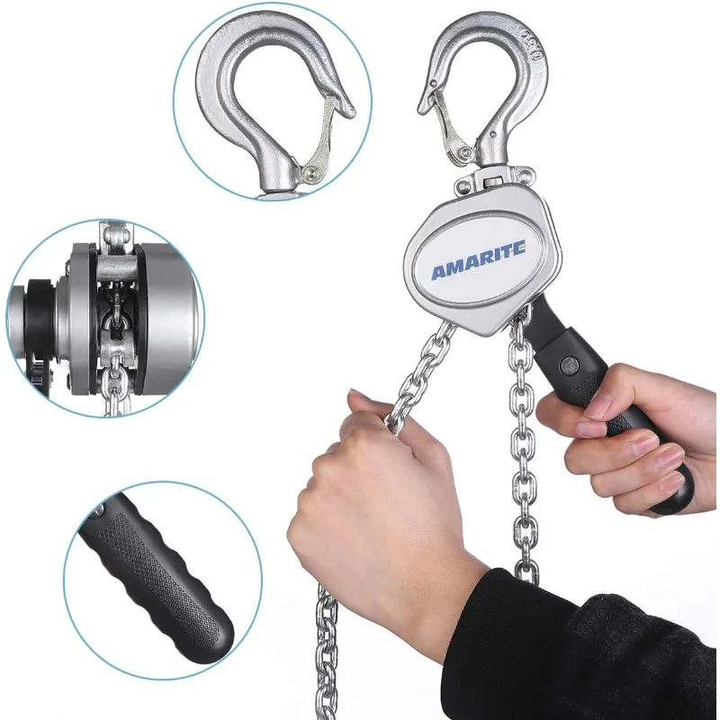 Mini talha de corrente com alavanca de 1/2 tonelada, pequeno vem junto com 1100 libras e elevador de 5 pés, pesa apenas 5,8 libras