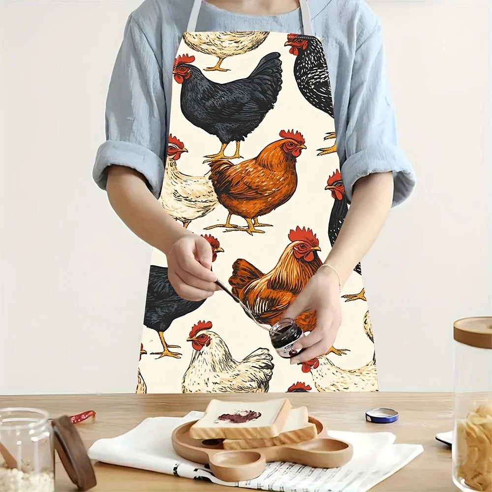 

Льняной фартук с принтом кур – бесшовный узор в стиле фермерского двора, прочный, легко моющийся, для кухни, готовки и выпечки, унисекс, многоразовый.