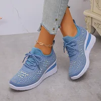 Women's Sneakers Shiny Rhinestone Wedge  Breathable Knit Non Slip Walking Shoes Woman Plus Size Fashion Thick Sole White Sneaker - Image 5