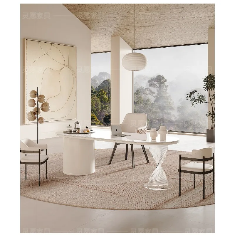 Комбинация чайного стола и стула кремового цвета с каменной доской