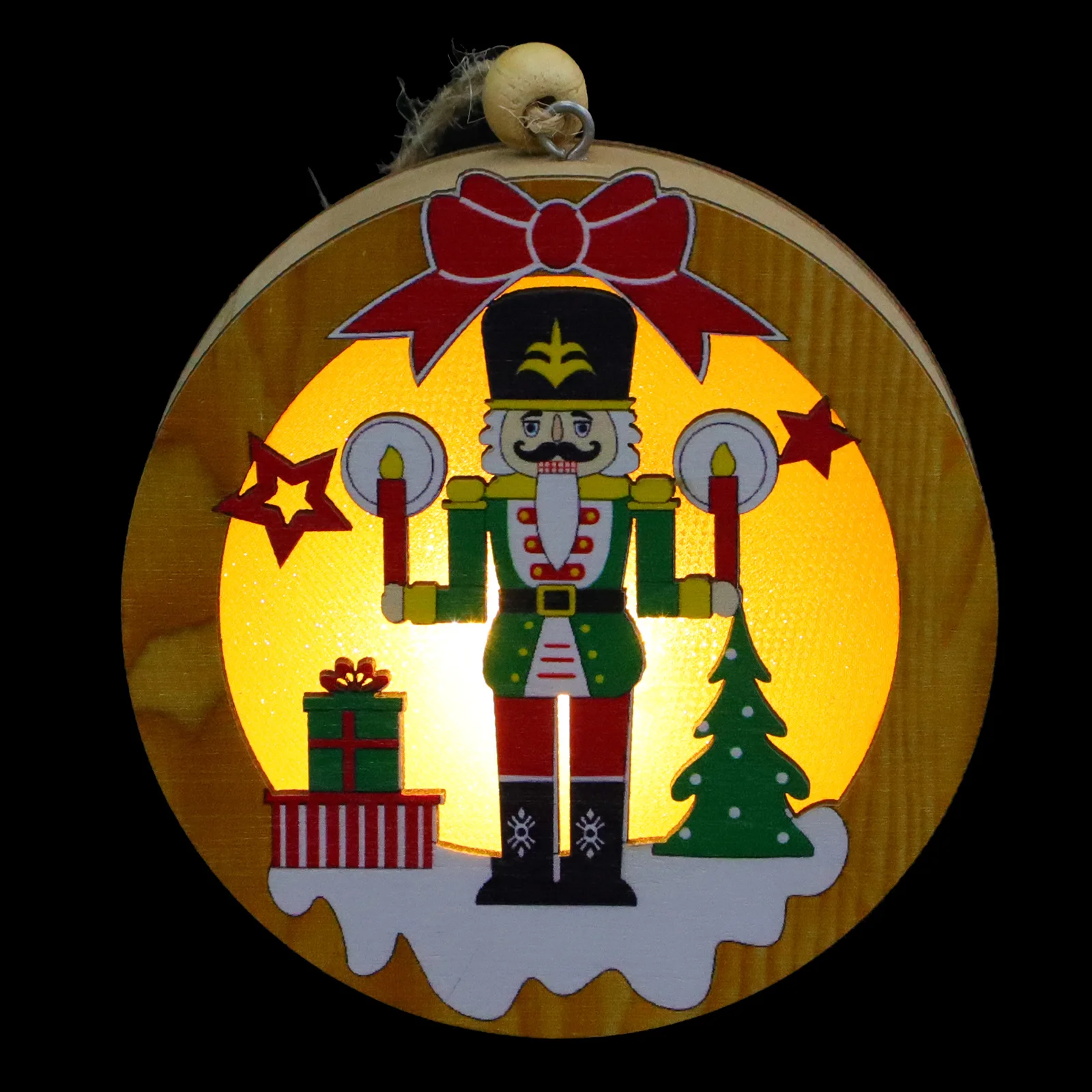 

1Pcs Christmas Tree Hanging Decor Creative Wooden Nutcracker Soldier with Light Pendant Xmas Festive Scene Decor Small Ornament