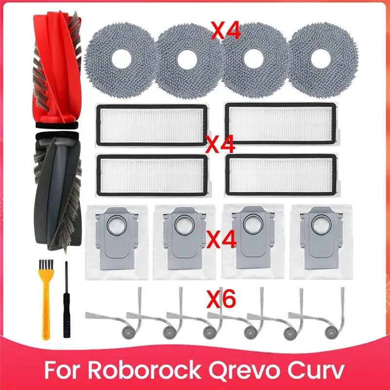 Y50A-Accessories Kit For Roborock Qrevo Curv Robot Vacuum Main Side Brush Hepa Filter Mop Pads Dust Bags Replacement Parts