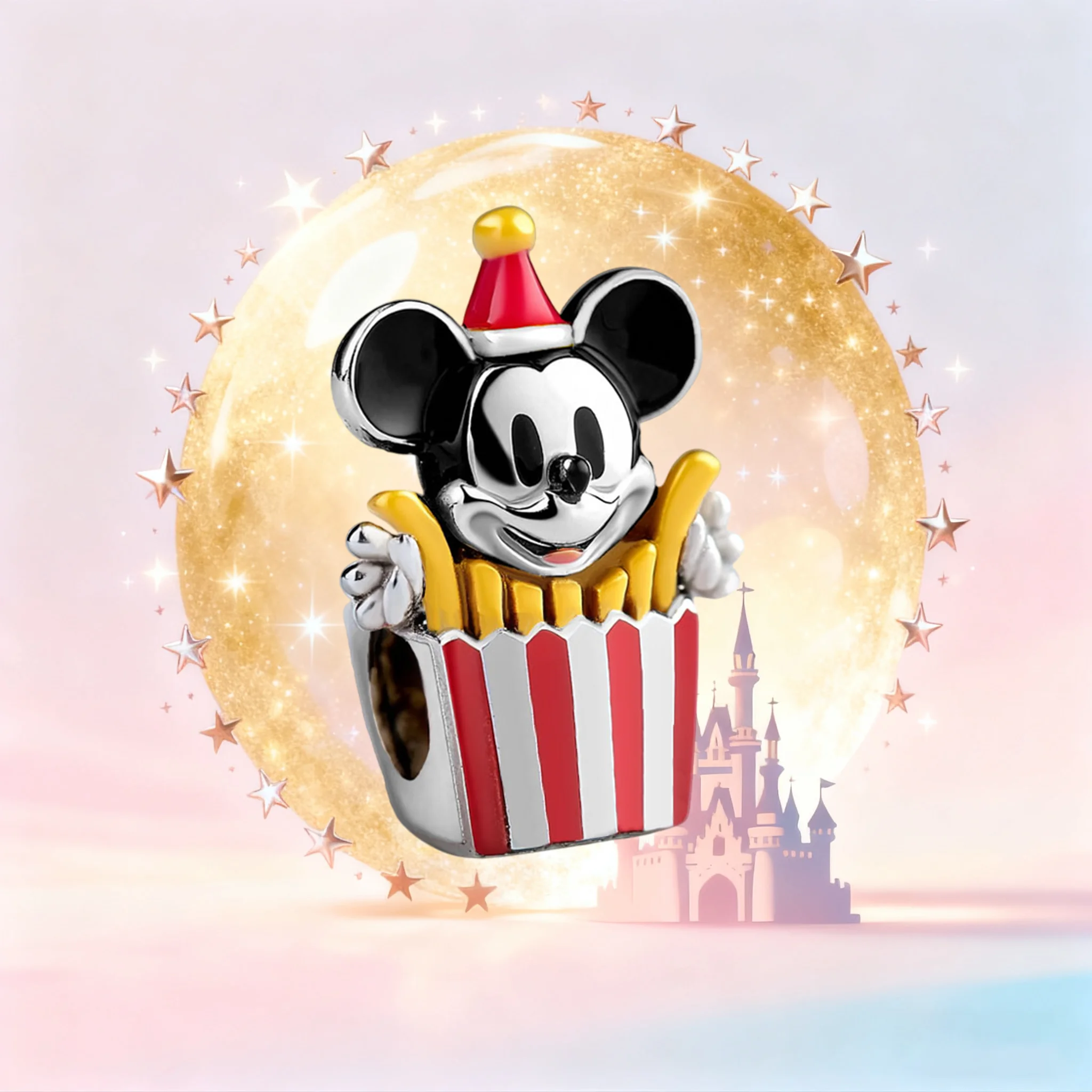 

Дисней S925 Стерлингового Серебра Микки Маус в картофеле фри Контейнер Шарм-бусина Подходит для браслета-цепочки из змеиной кости Модные ювелирные изделия Подарок