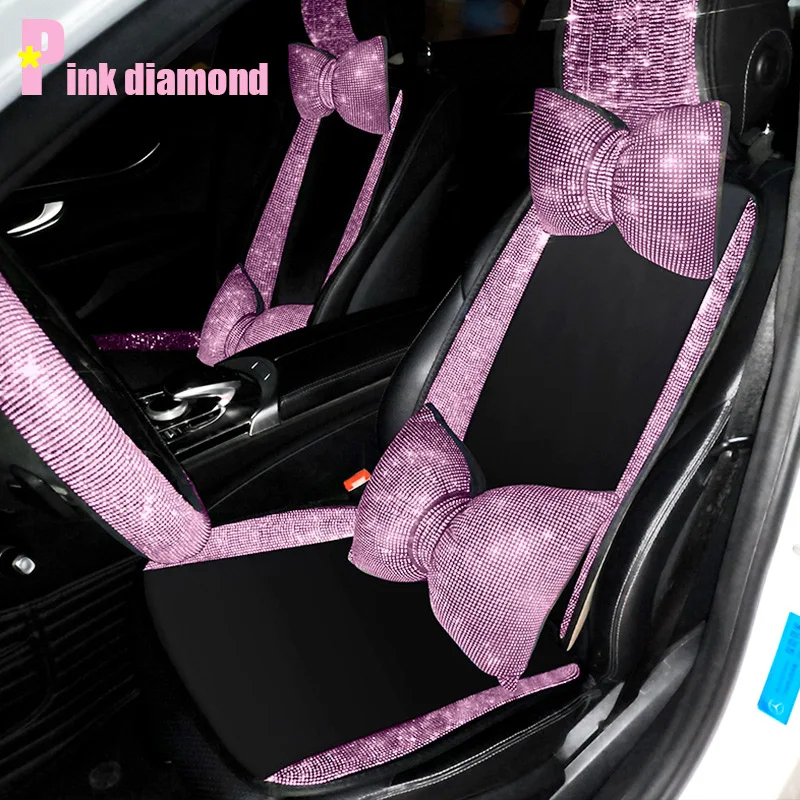 Crystal 3D Auto Leather Car Seat Covers Protective Universal Waterproof Vehicle Cushion Cover Fit For Women Ladies Most Popular